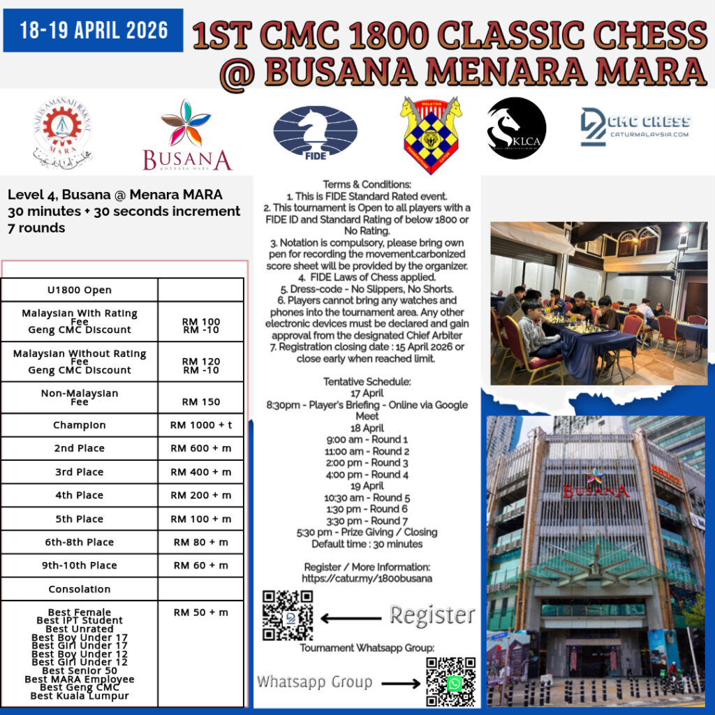1st CMC 1800 Classical Chess @ Busana Menara MARA