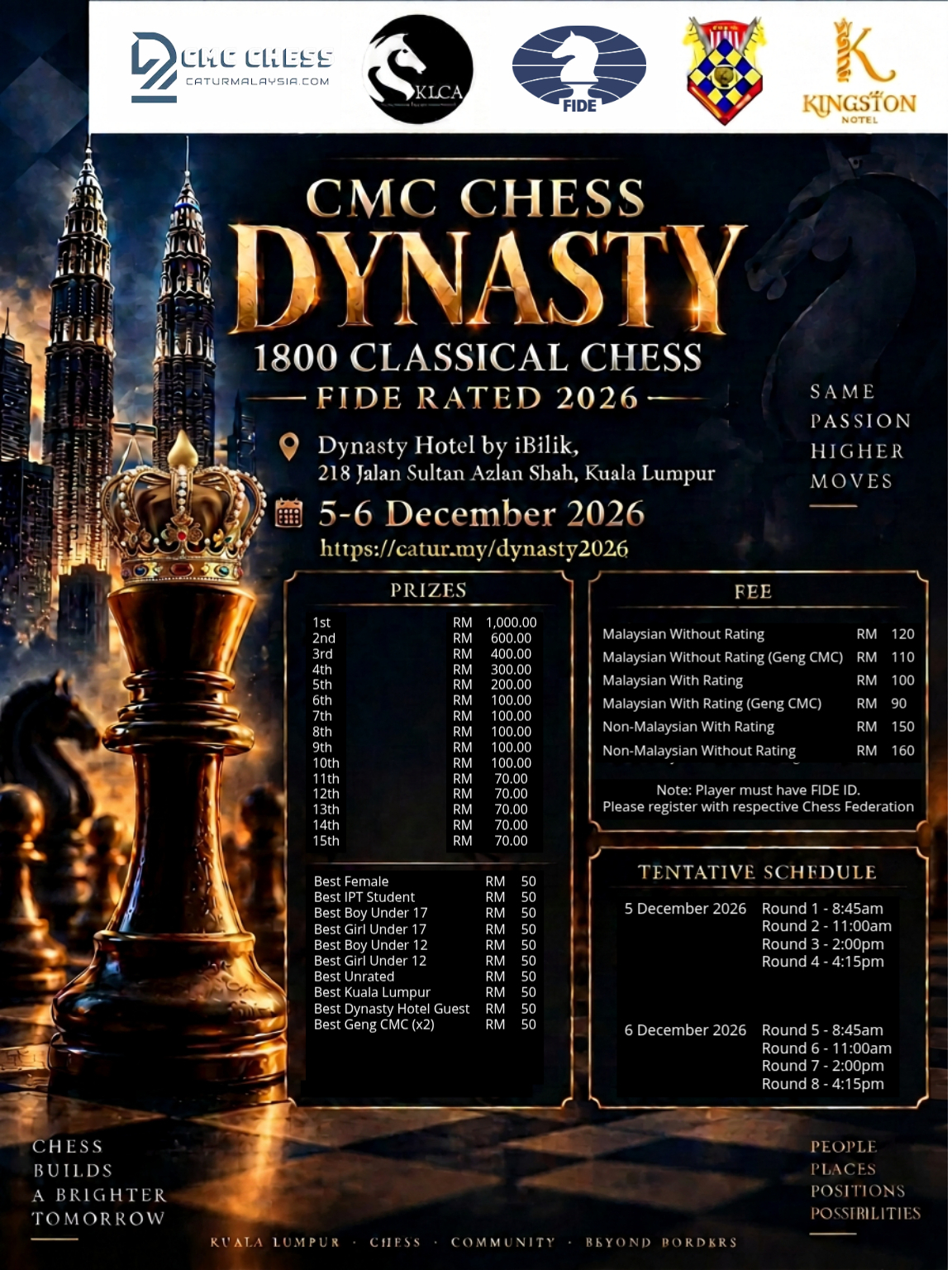 CMC Chess Dynasty 1800 Classical Chess FIDE Rated 2026